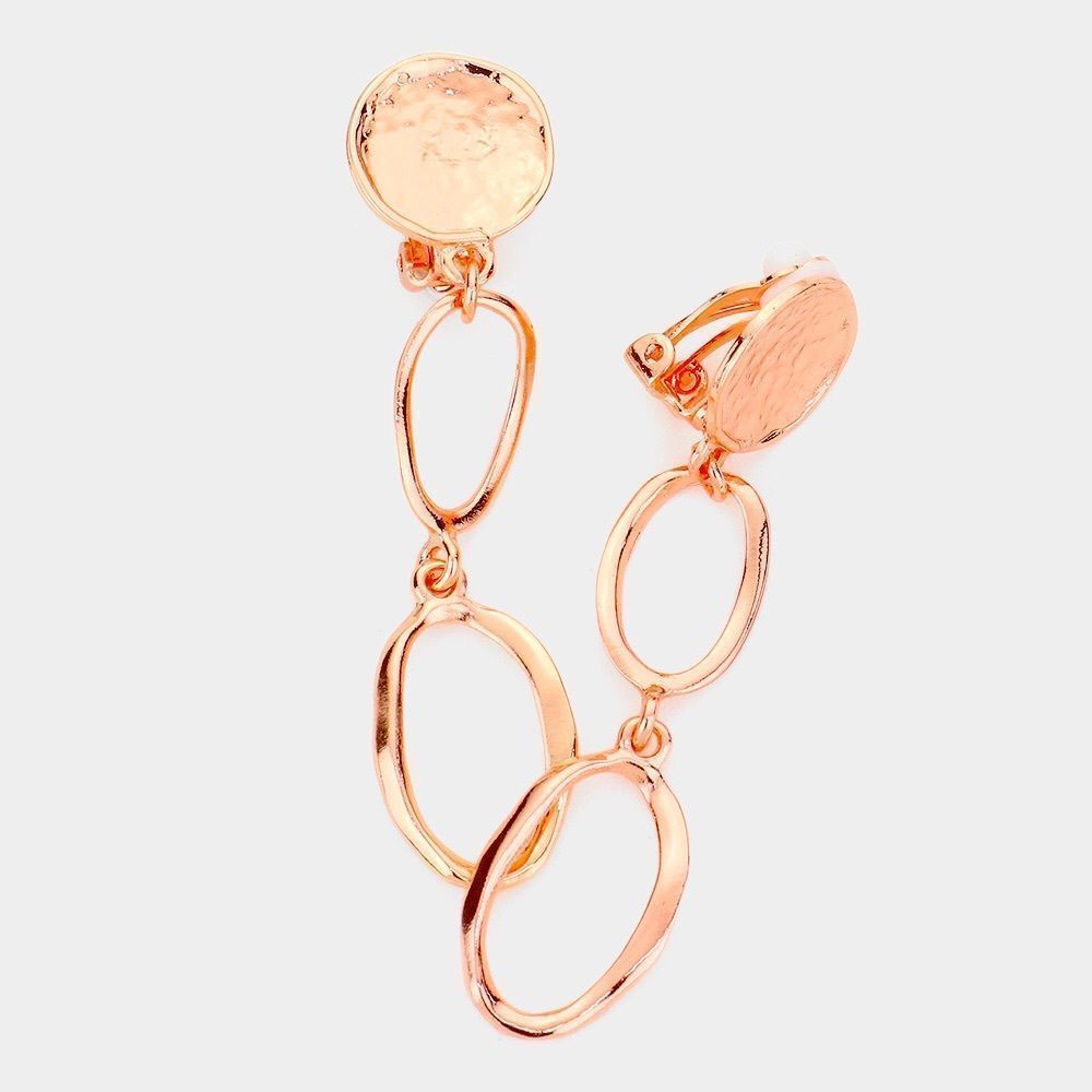 Rose Gold Open Metal Oval Link Clip On Statement Earrings